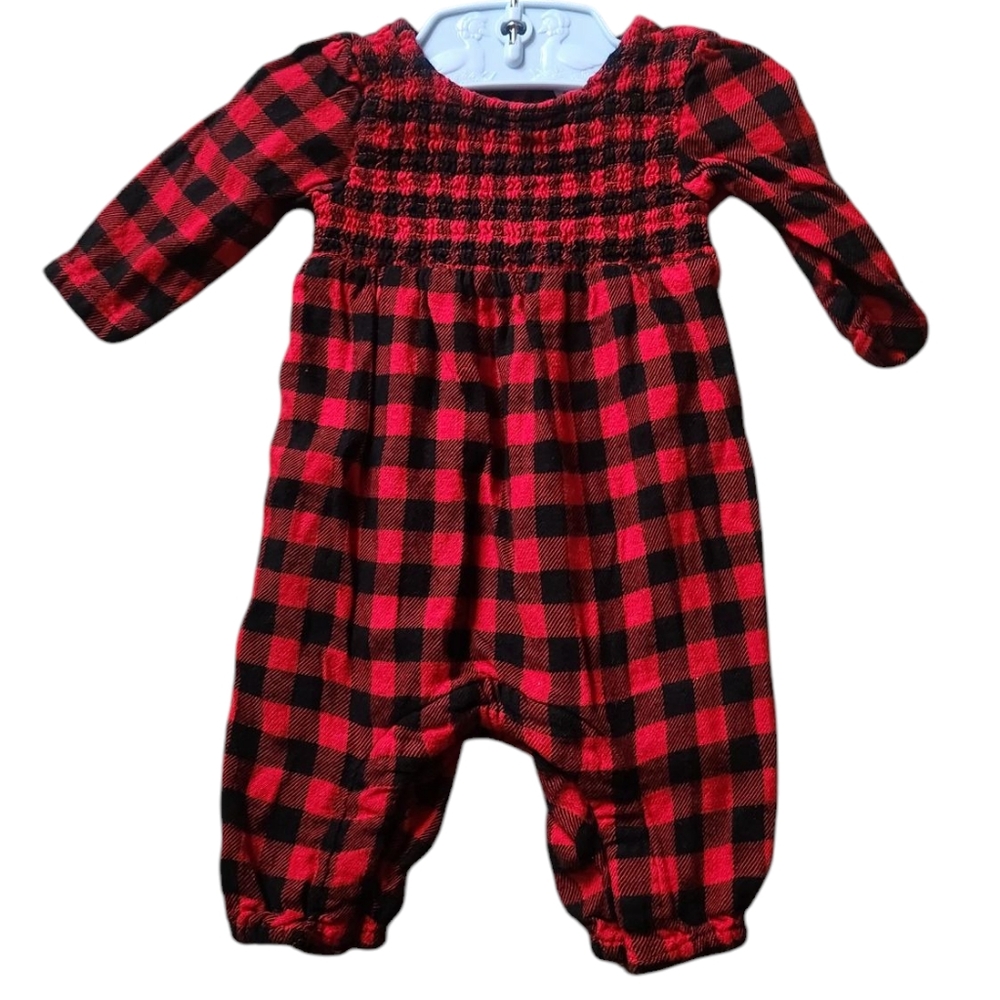 Old Navy 0-3M Long Sleeve Smocked Buffalo Plaid Onsie